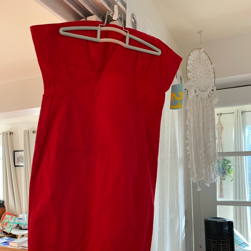 New Red Satin Strapless Dress - Picture 1 of 2